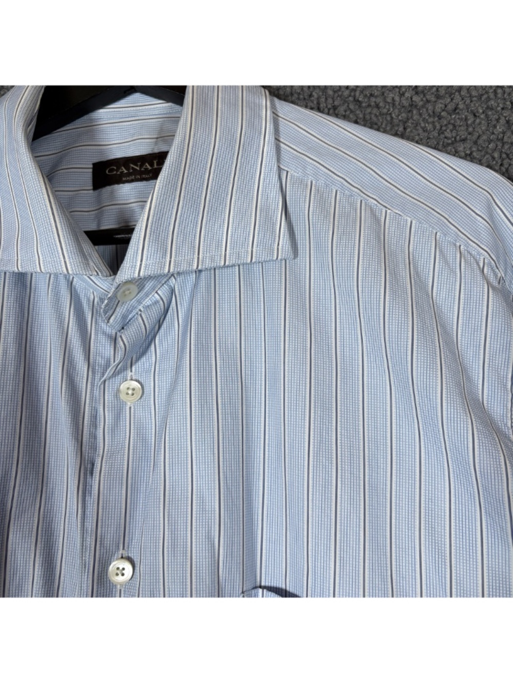 Canali Italy Striped Button Up Long Sleeve Dress Shirt - Men's Size 43/17 - Blue